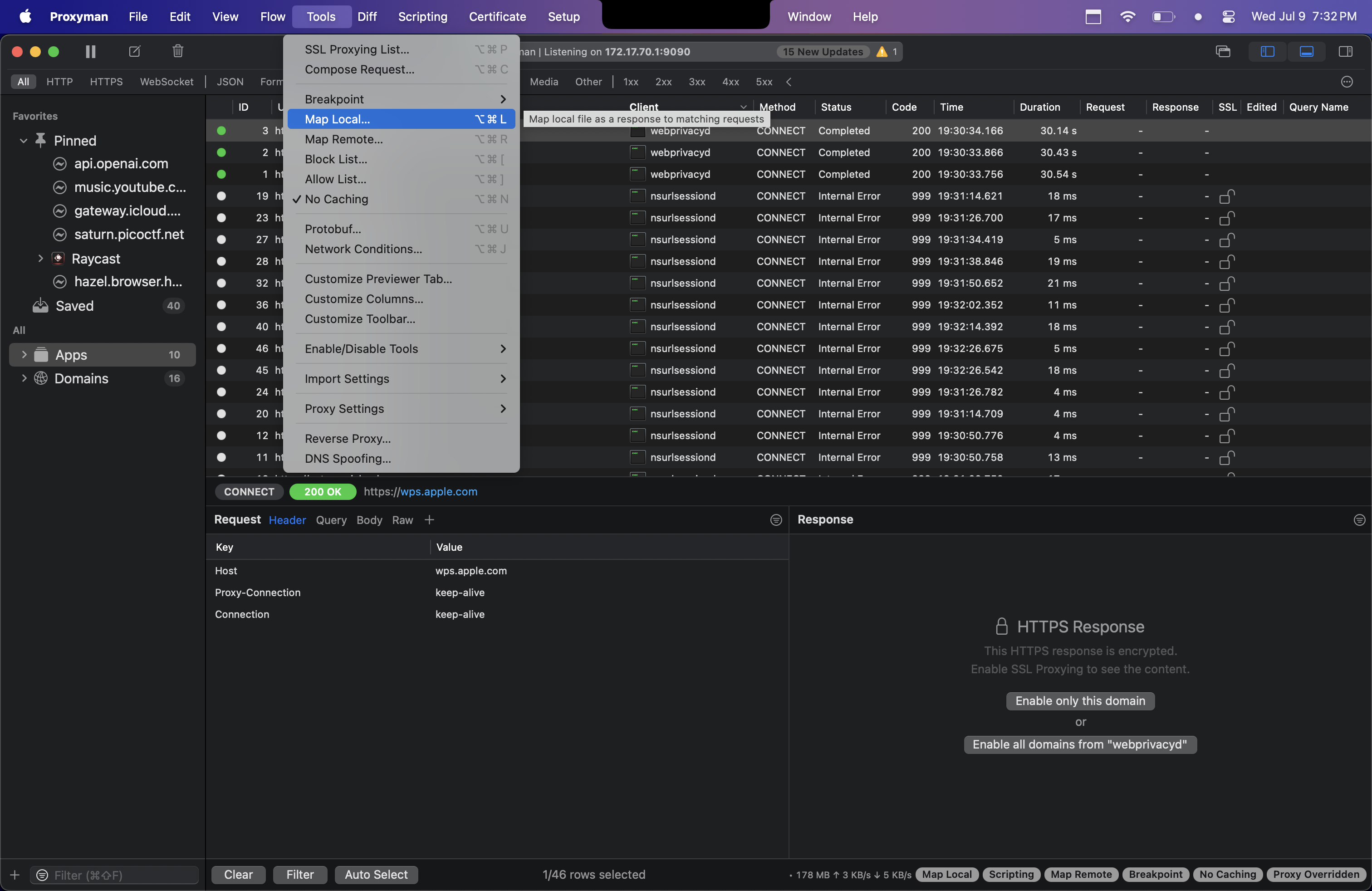 Proxyman Map Local tool interface
