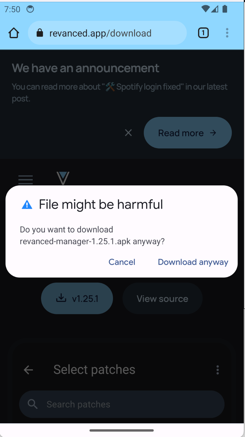 Chrome warning about APK file download
