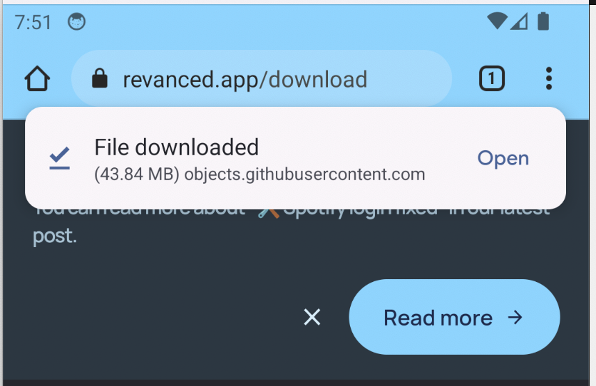 Popup to open downloaded APK file