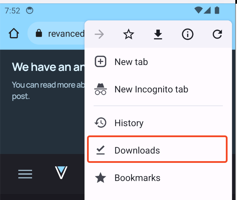 Chrome downloads section