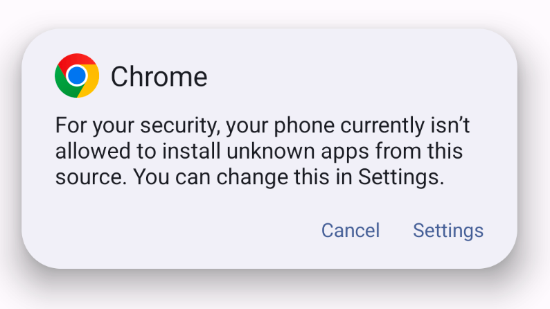 Prompt to allow installing from unknown sources