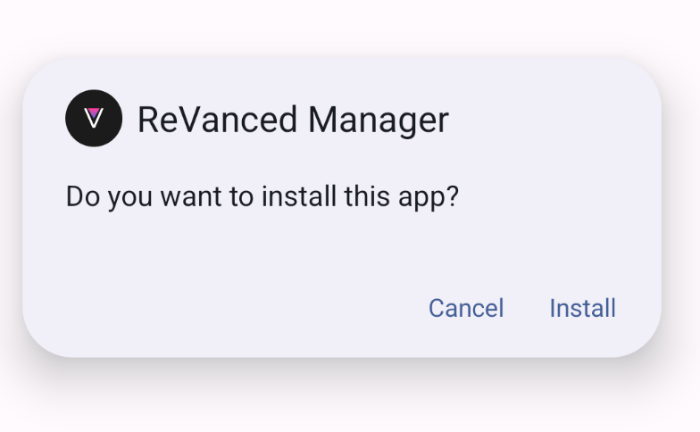 APK installation confirmation popup