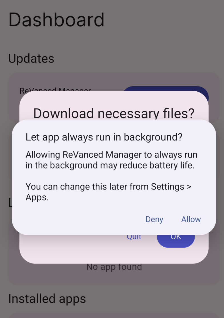 Permission popups for background activity