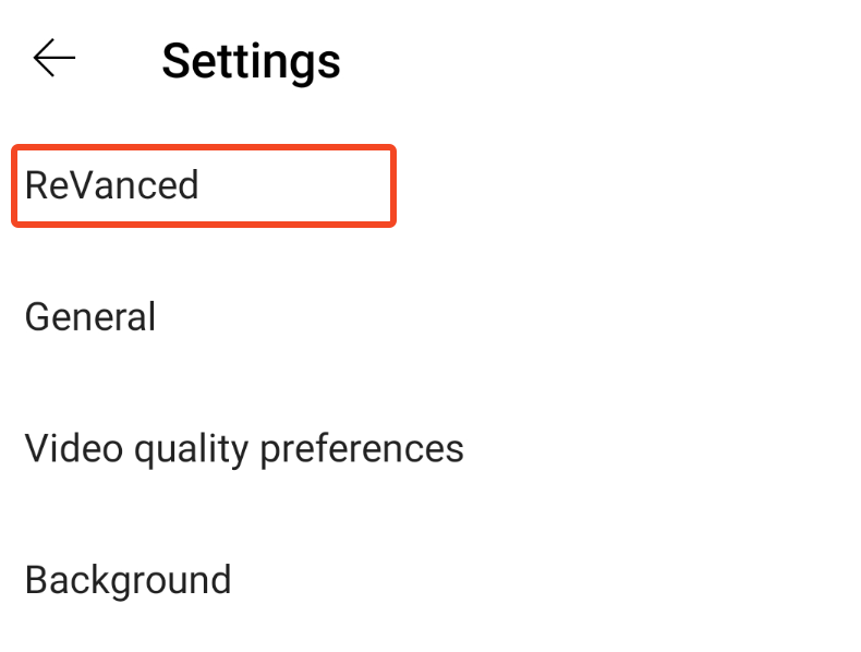 Youtube settings showing Revanced option