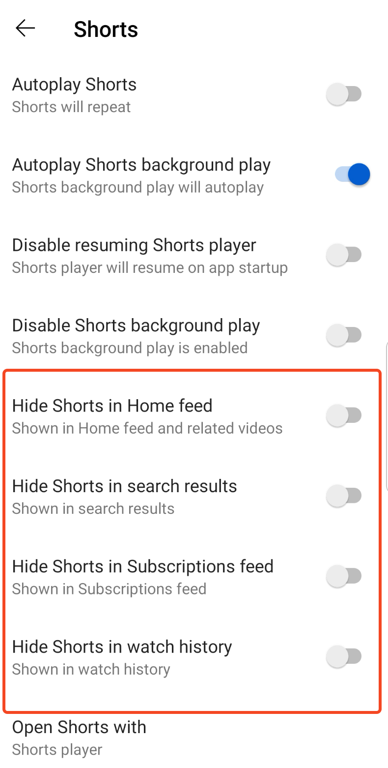 Shorts disabling toggles all enabled